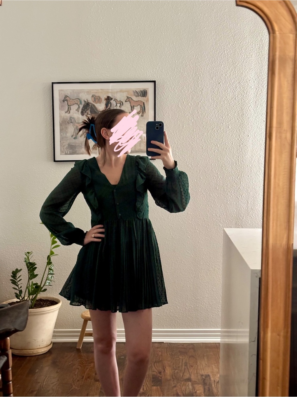 Zara Dark Green Ruffle-Trim Mini Dress